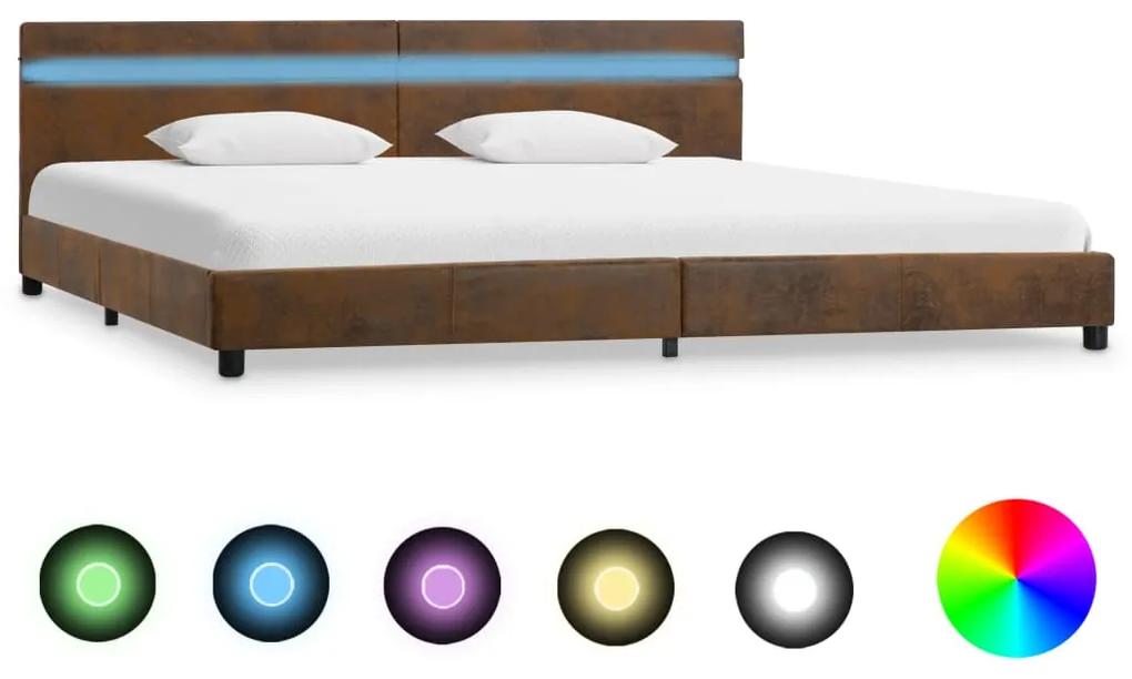 vidaXL Rám postele s LED svetlom hnedý 180x200 cm látkový