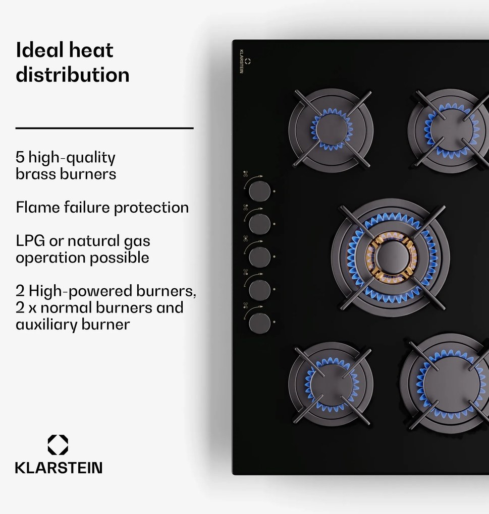 Klarstein Goldflame 5, plynová varná doska, 5 horákov