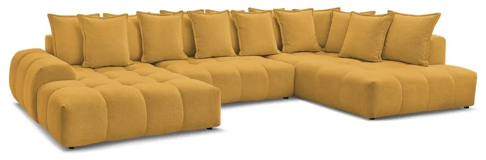 Ženilková rozkladacia/s úložným priestorom rohová pohovka v horčicovej farbe (pravý roh/do tvaru "U") Everest – Bobochic Paris