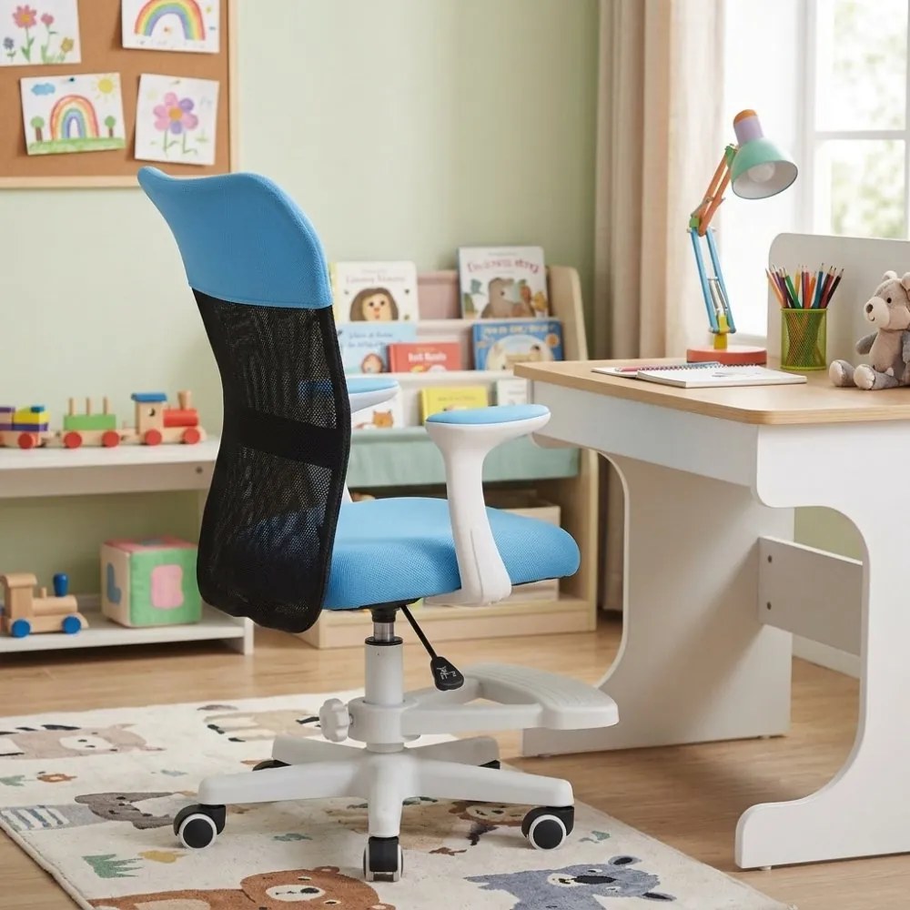 Detská stolička Neoseat MONKEY WHITE s podnožou — látka, biela / svetlo modrá