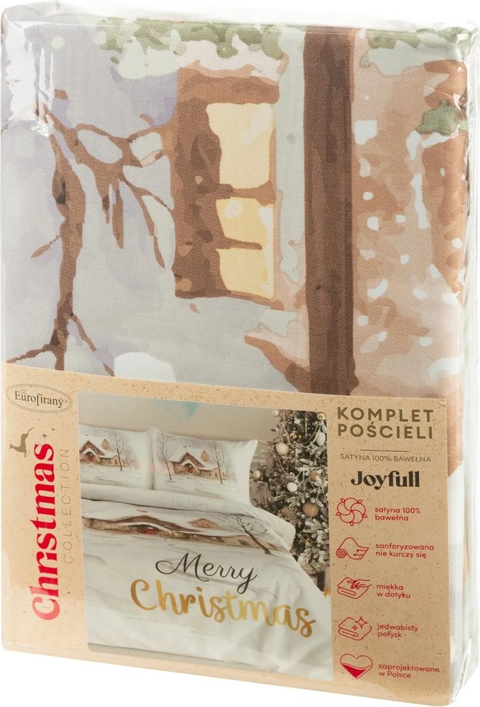 VIANOČNÉ SATÉNOVÉ OBLIEČKY JOYFULL 140X200 CM, 1 KS 70X80 CM VZOROVANÉ
