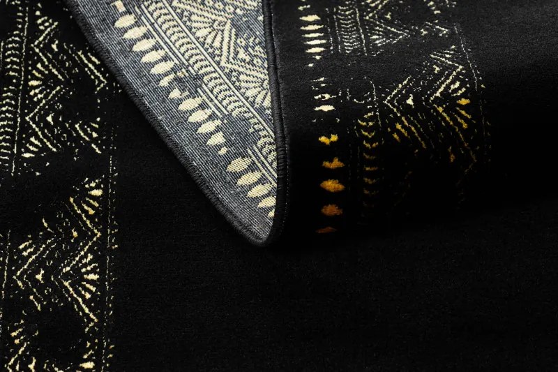 Dywany Łuszczów, Koberec behúň Gloss 408C 86 geometric black/gold, 80x300, čierna, obývacia izba