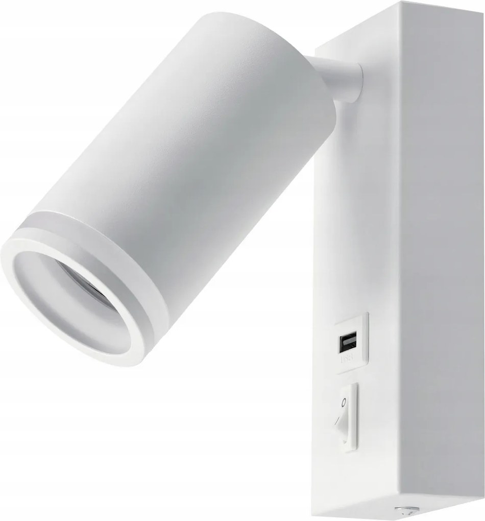 BERGE LED nástenné svietidlo GU10 s vypínačom a USB portom - biela