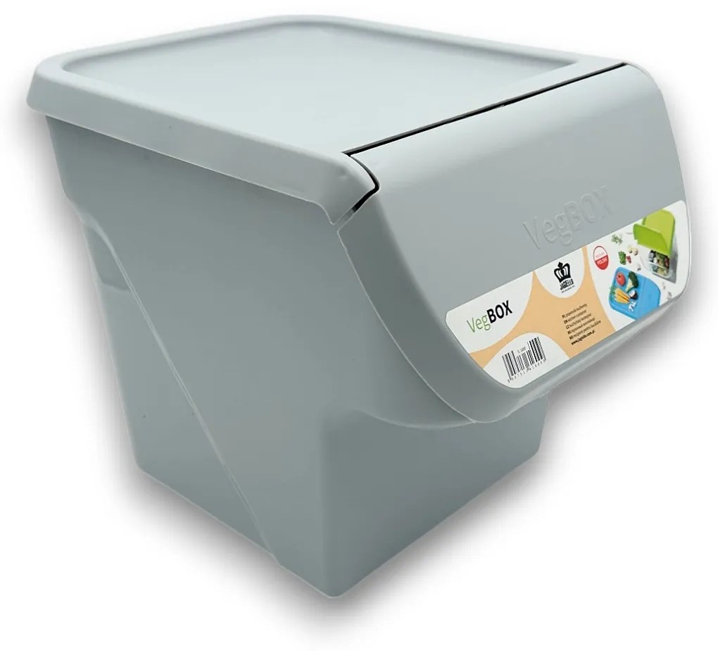 Úložný box na zemiaky a cibuľu s vetraním, VEGBOX sivý (14l - 10kg zemiakov)