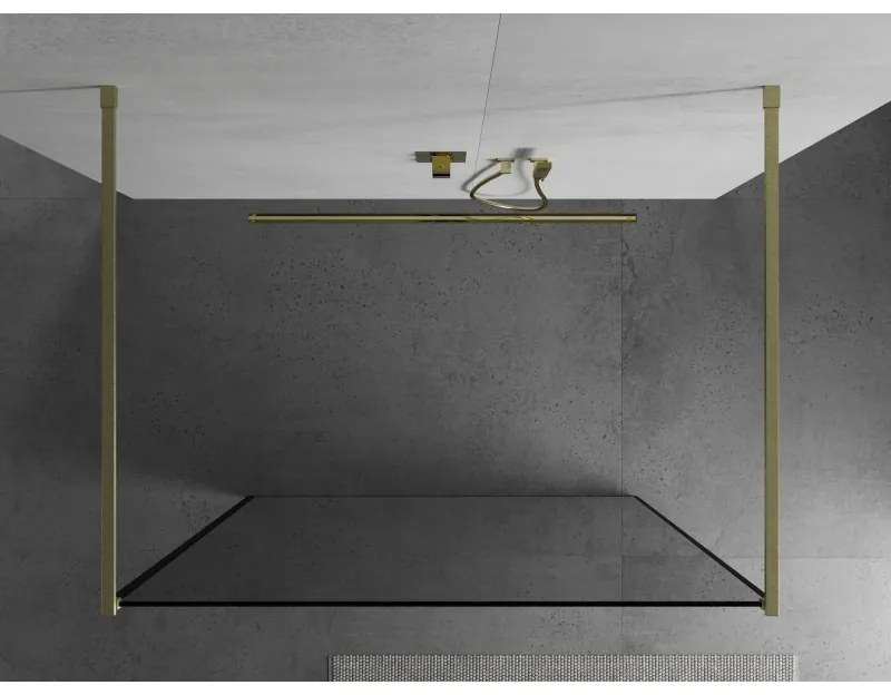 Mexen Kioto, sprchová zástena Walk-In 130 x 200 cm, 8mm sklo čierny vzor, zlatý matný profil, 800-130-002-55-70
