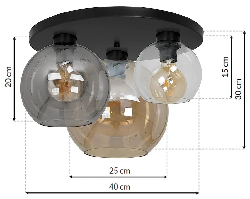 Stropné svietidlo Sofia, 3x sklenené tienidlo (mix 3 farieb), b, o