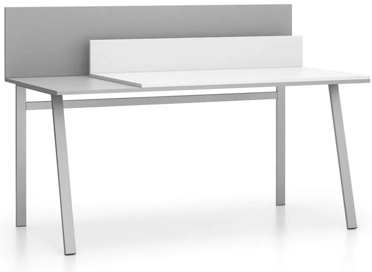 PLAN Kancelársky písací stôl SINGLE LAYERS, posuvná vrchná doska, s prepážkami, biela/sivá
