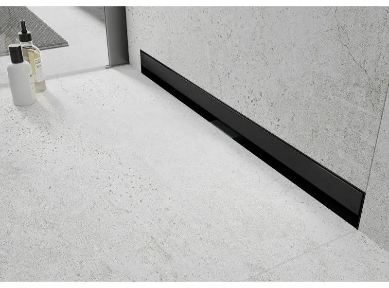 Mexen Flat nerezový sprchový žľab na stenu 70 cm vzor WALL, čierny, 1730070