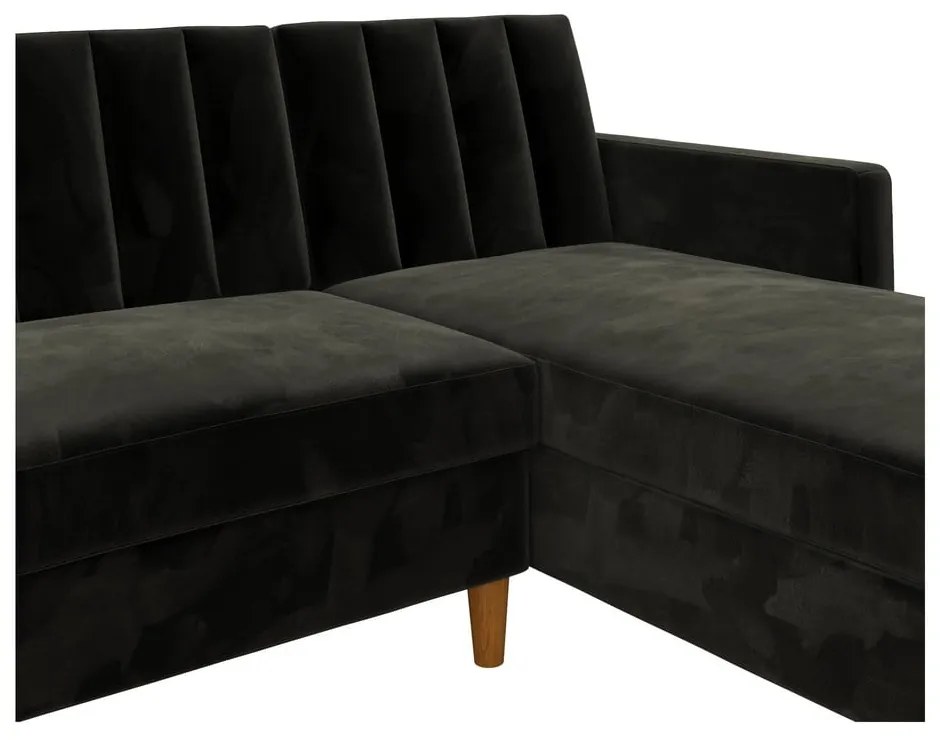 Čierna variabilná rozkladacia rohová pohovka so zamatovým povrchom a úložným priestorom Støraa Celine