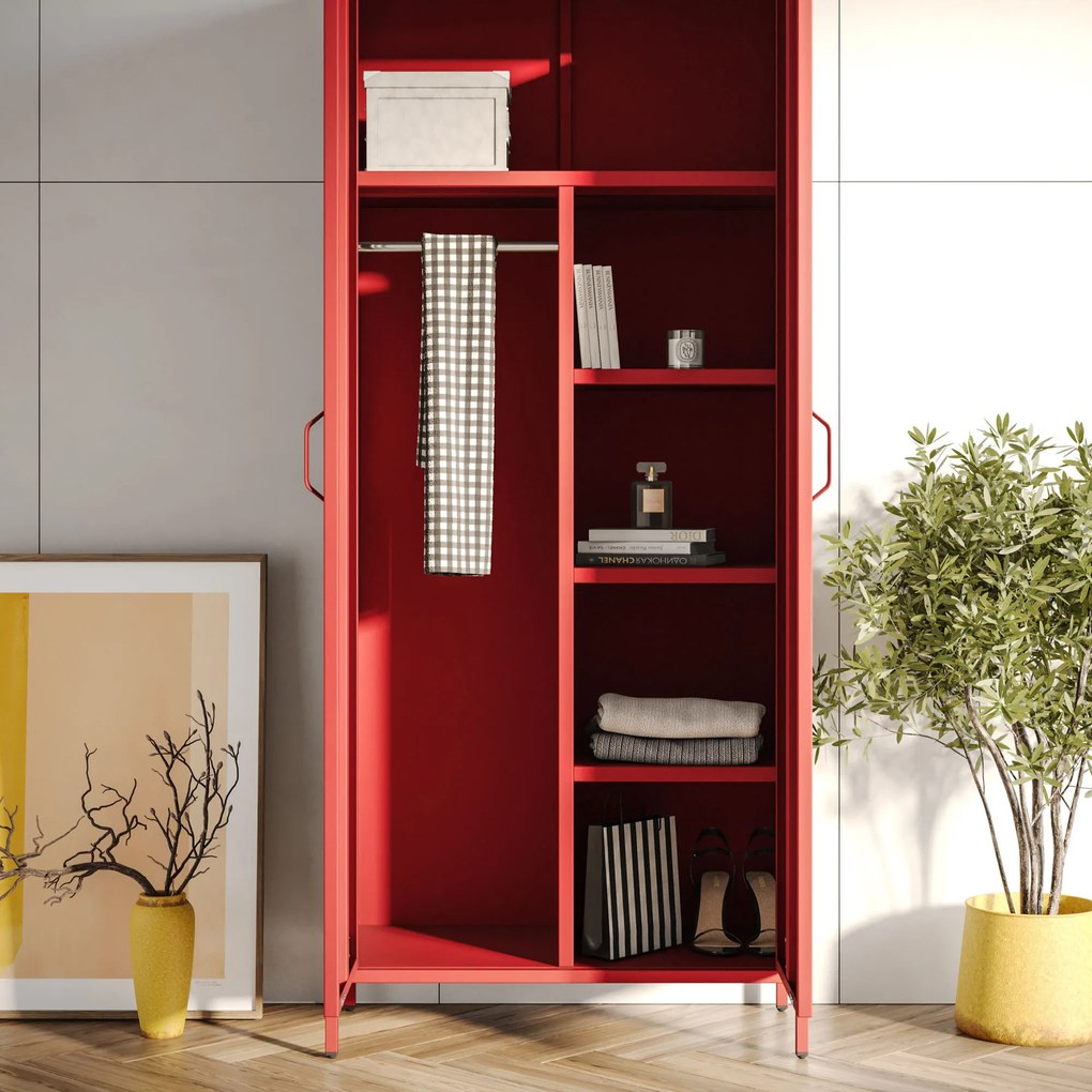 Šatníková skriňa FLAVIO, 800 x 1850 x 450 mm, Modern: červený farba