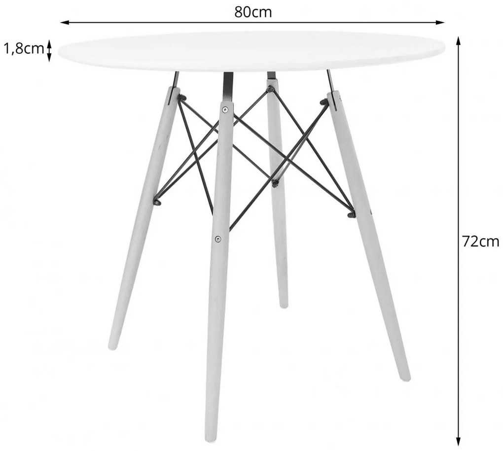TODI Stôl okrúhly 80cm - biely