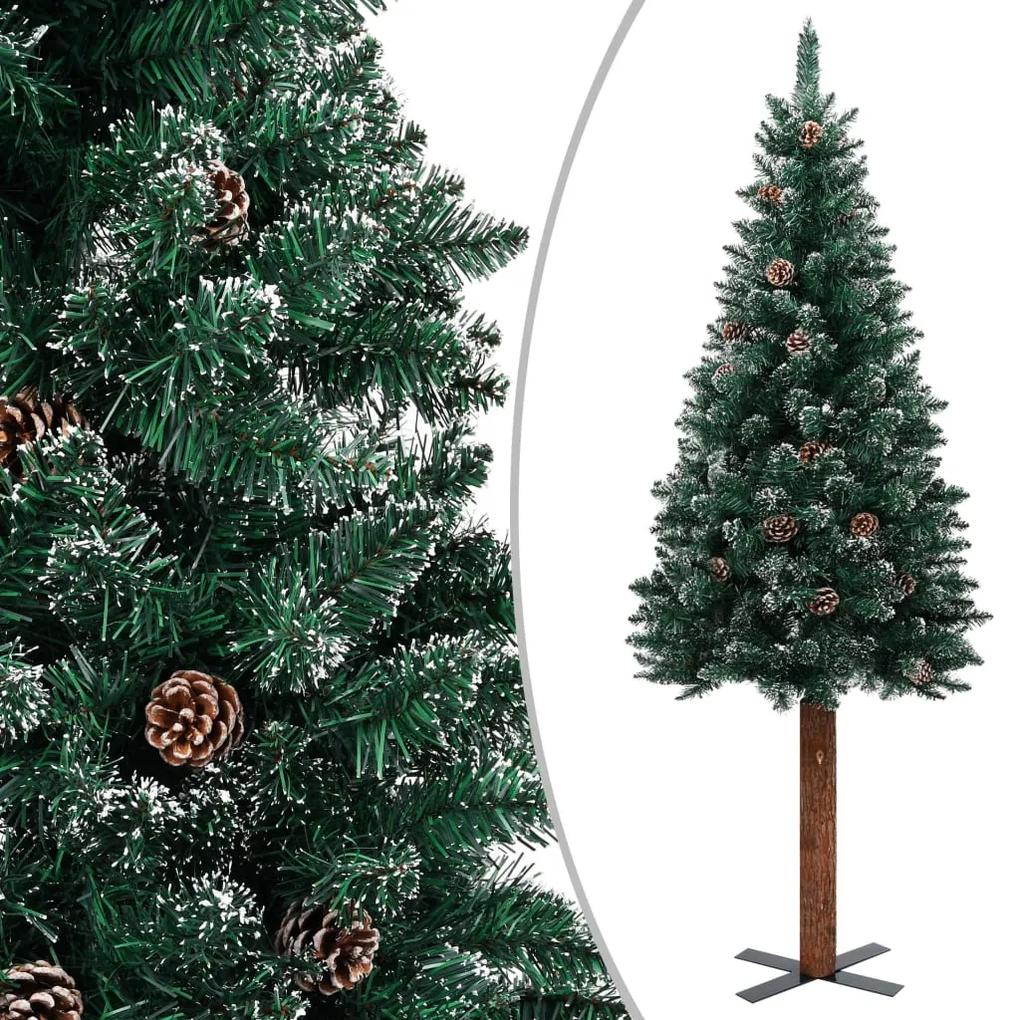 vidaXL Úzky vianočný stromček s pravým drevom a bielym snehom zelený 180 cm