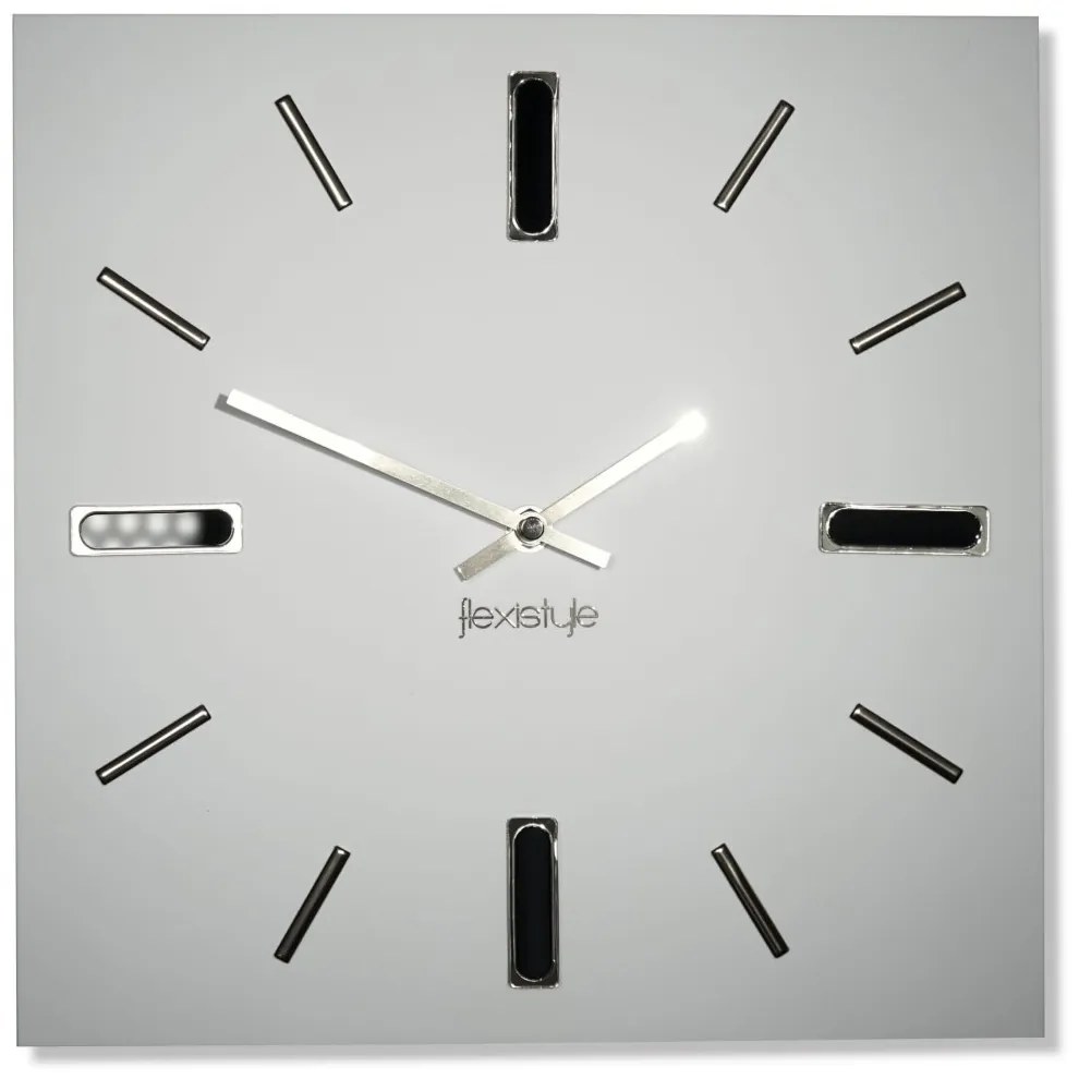Biele hodiny BRILLIANT 30 cm so striebornými doplnkami