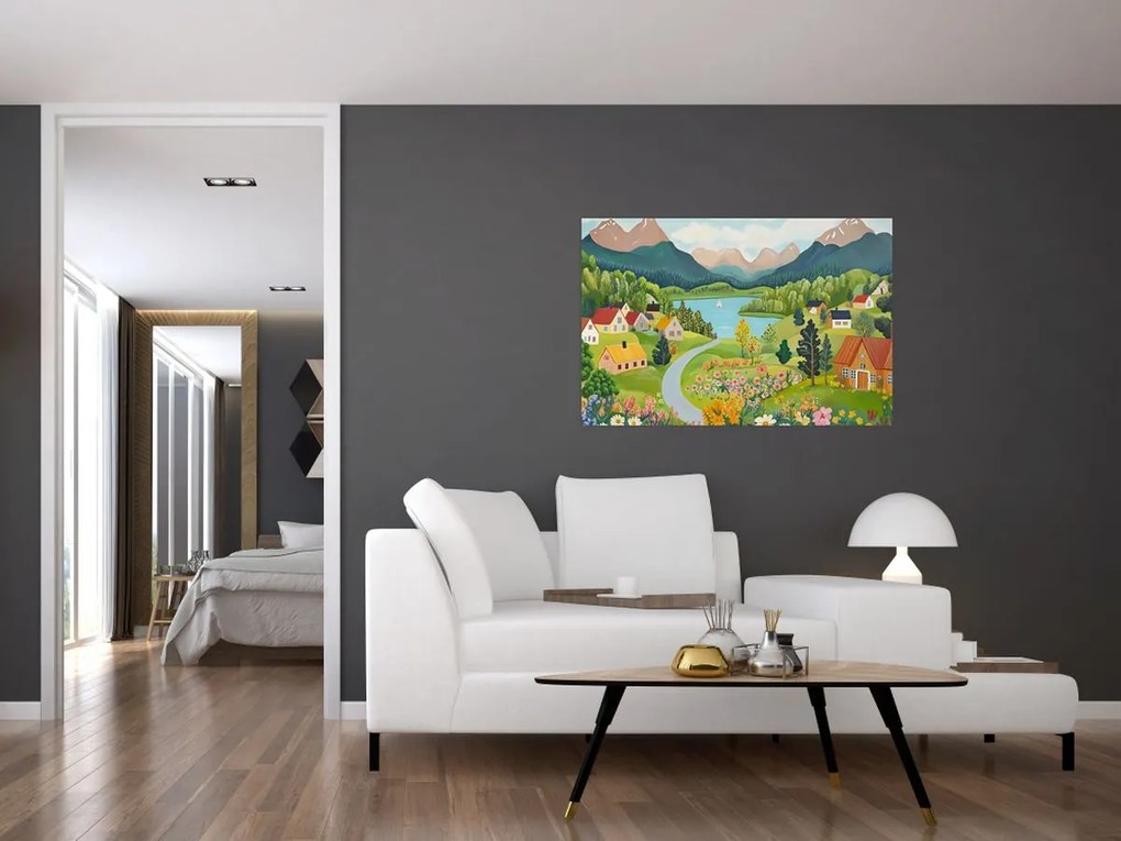 Obraz - Dedina v horách (90x60 cm)