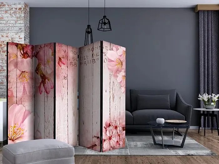 Paraván - Pink apple blossoms II [Room Dividers] Veľkosť: 225x172, Verzia: Jednostranný