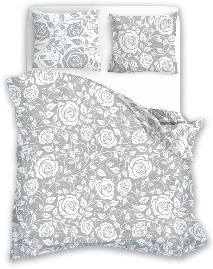 Obliečky z mikrovlákna v sivo-bielej farbe so vzorom ruží
