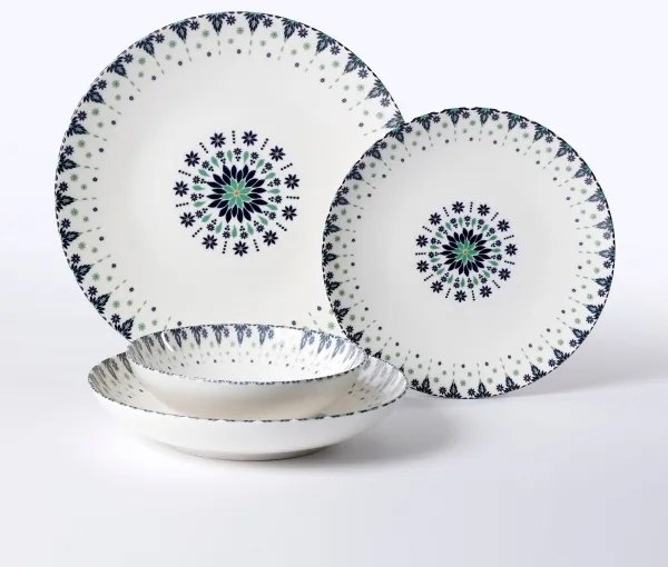 24-dielna jedálenská súprava biela/modrá/porcelán