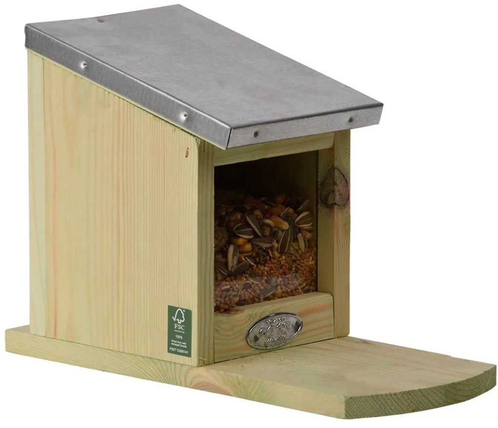Kŕmidlo pre veveričky Ema, 19x12,5x25,5 cm, drevo/kov, hnedá