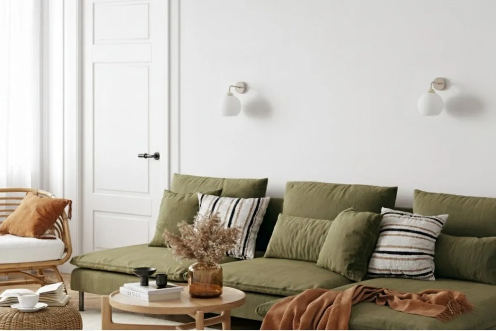 Nástenné svietidlo Eliza, 1x biele sklenené tienidlo, g/be