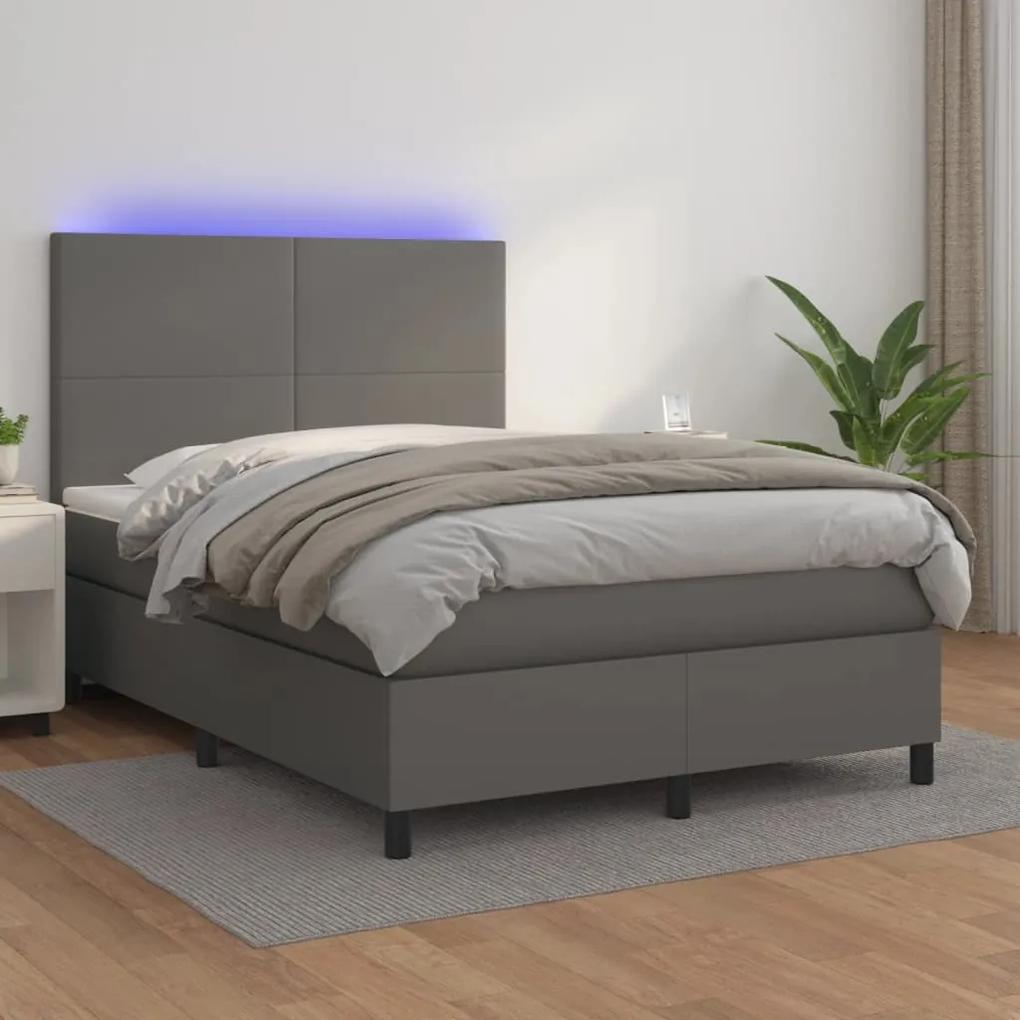 Boxspring posteľ s matracom a LED sivá 140x190 cm umelá koža 3135823