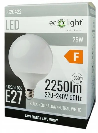 ECOLIGHT LED žiarovka - E27 - 25W - G120 - neutrálna biela