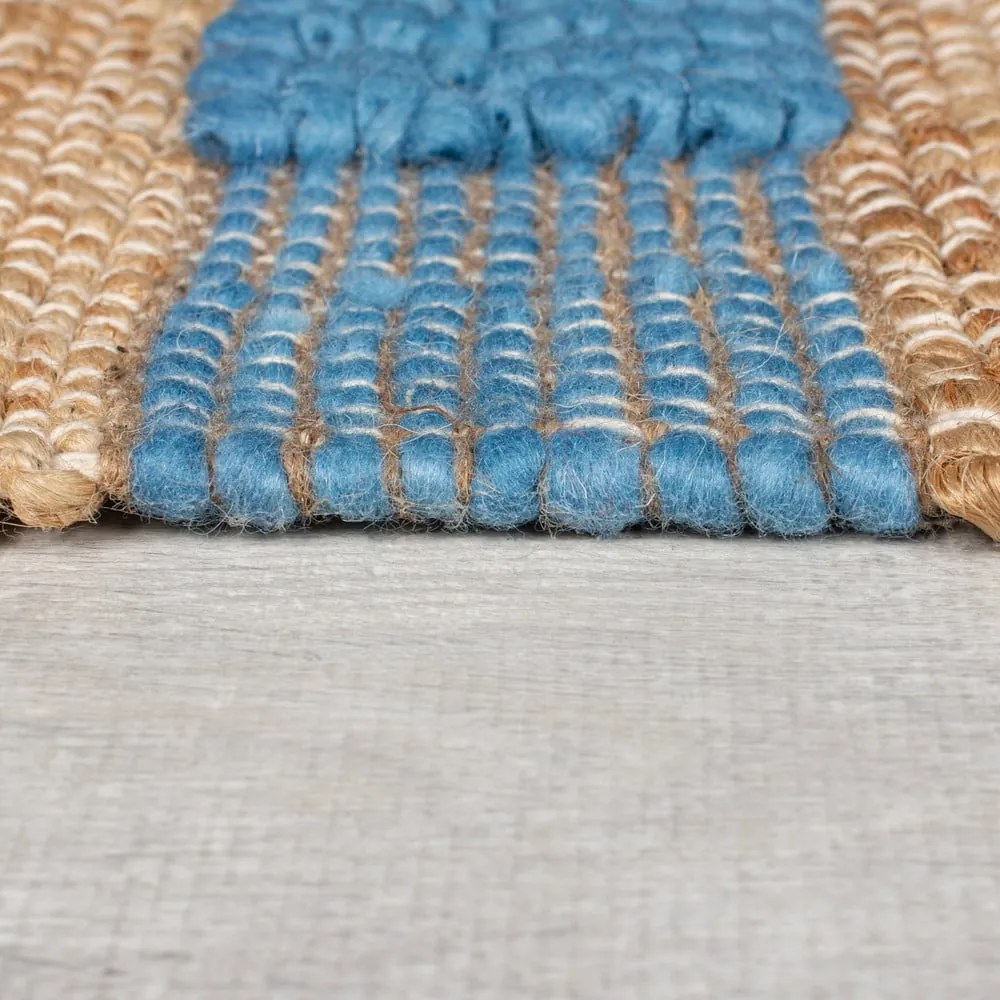 Ručne tkaný behúň s prímesou juty v modro-prírodnej farbe 60x230 cm Medina Jute – Flair Rugs
