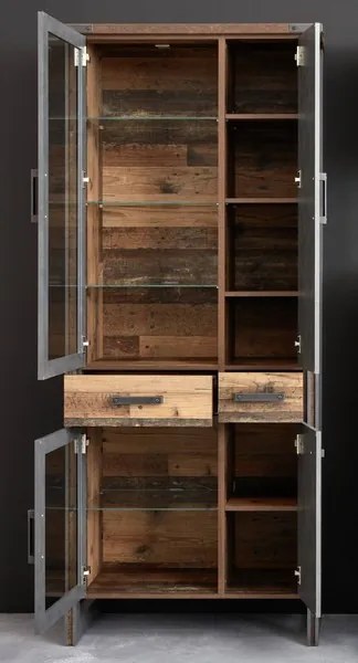 Vysoká vitrína Prime, vintage optika dreva