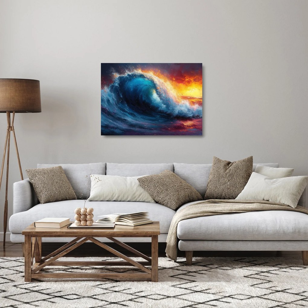 Sklenený obraz - Vlna v západu slnka (70x50 cm)
