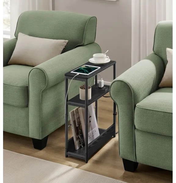 Odkladací stolík ROD s vstavanou zásuvkou a USB portami, čierny