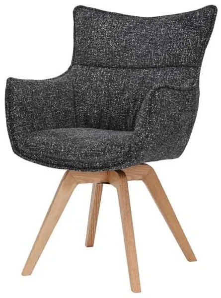Dizajnová otočná stolička do jedálne Valence antracit štrukturovaná látka dubové nohy