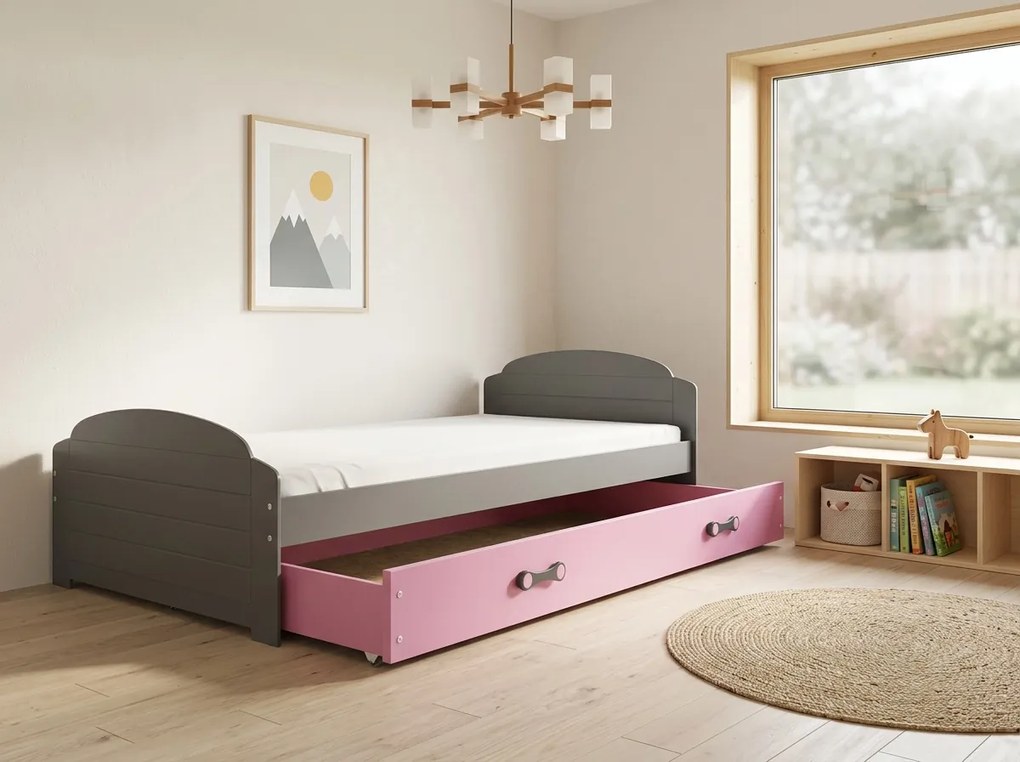 Posteľ LILI 200x90 grafitová - ružová