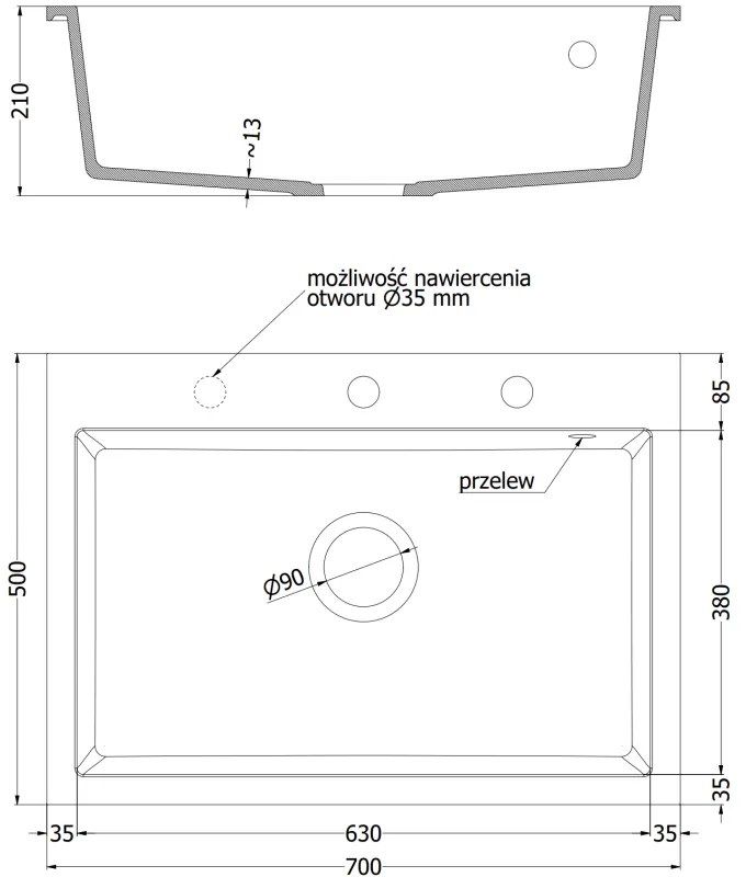 Mexen Elix, 1-korový granitový drez 700 x 500 mm, šedá, zlatý sifón, 6526701005-71-G