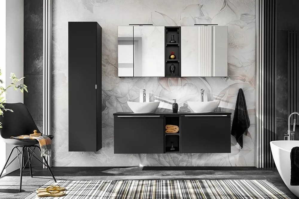 Závesná kúpeľňová skrinka so zrkadlom Santa Fe K 84-80-A-2D čierna