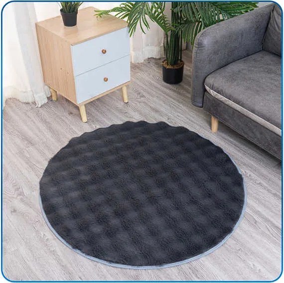 Okrúhly Bublinový koberec Rabbit Buble 120 cm tmavo sivý plyšový