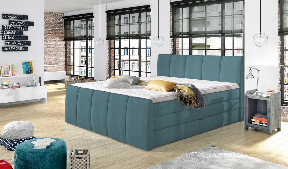 Posteľ boxspring Fresco 180x200 cm, petrolejová látka