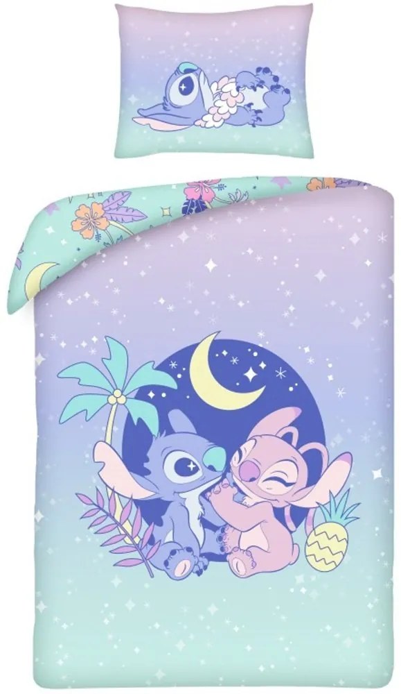 Bavlnené posteľné obliečky Stitch a Angel pod nočnou oblohou - 100% bavlna - 70 x 90 cm + 140 x 200 cm