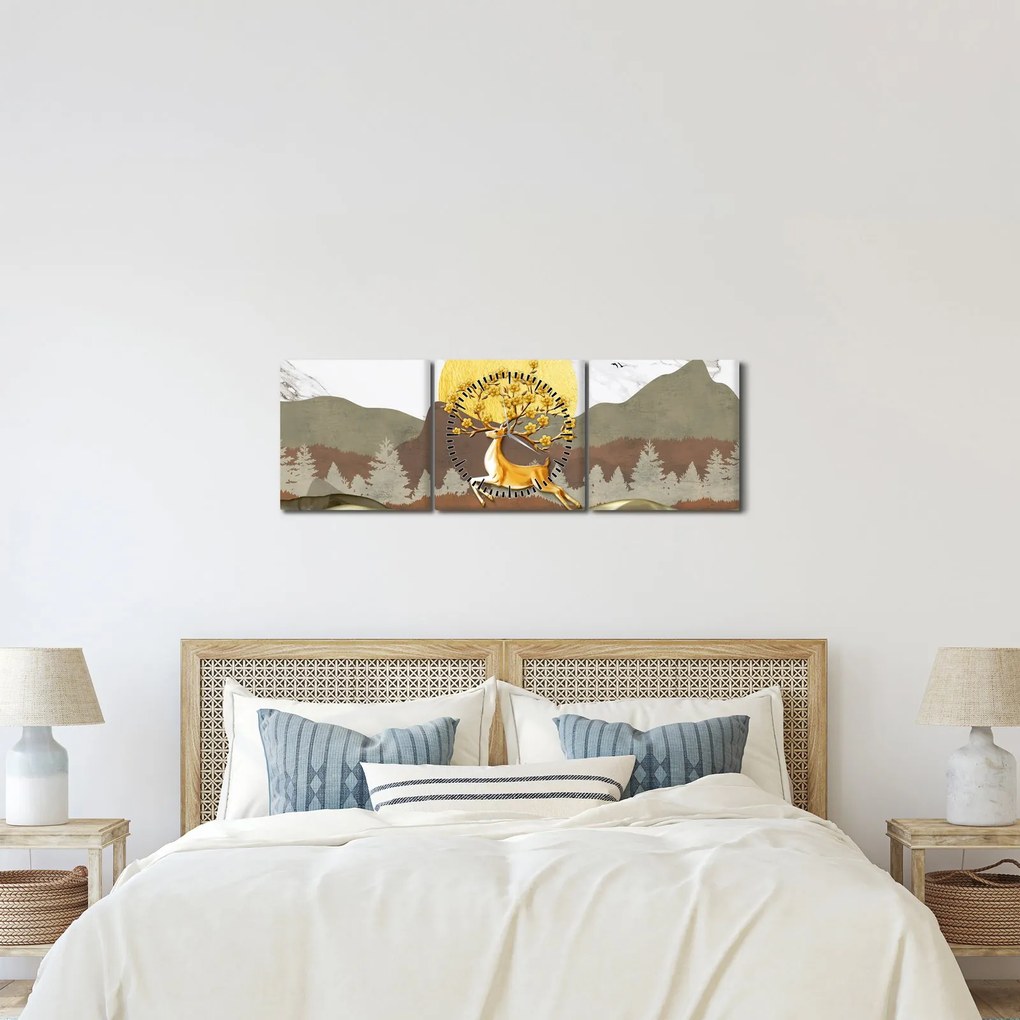 Obraz jeleňa (s hodinami) (90x30 cm)