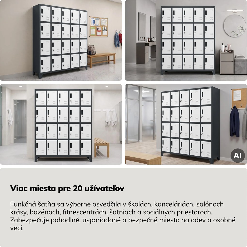 Skrinka s 20 priehradkami na nožičkách, antracitovo-biela, 1360x1720x450 mm: ROBERT