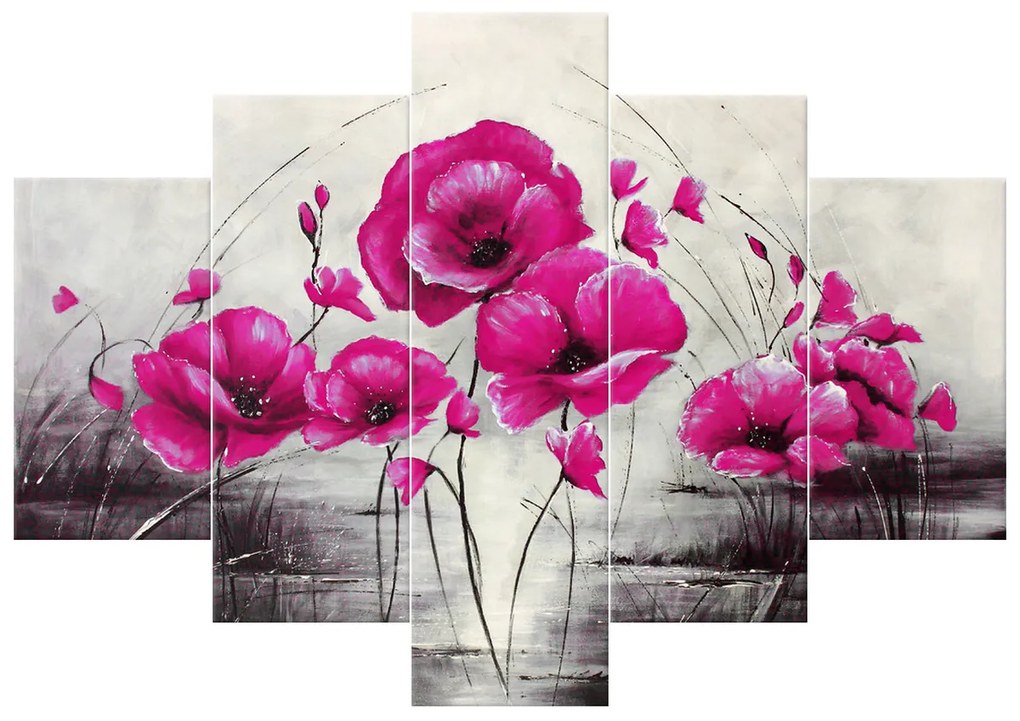 Gario Ručne maľovaný obraz Ružové Vlčie maky - 5 dielny Rozmery: 150 x 105 cm