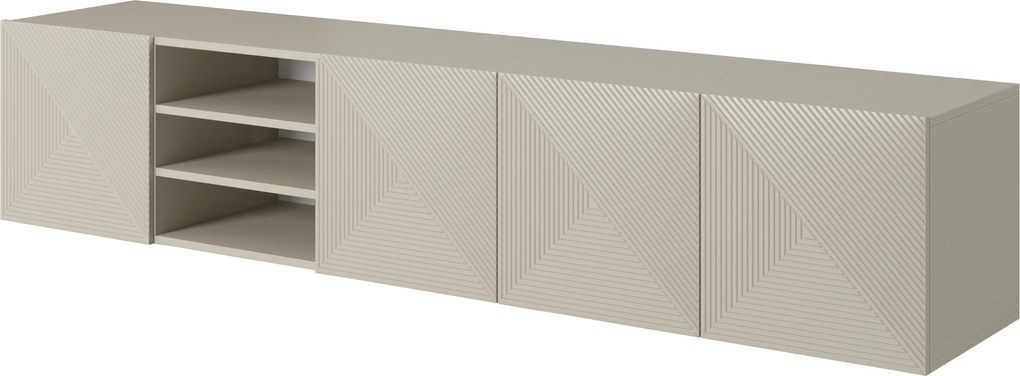 Závesná TV skrinka Asha 200 cm s ryhovaným čelom a výklenkom - kašmír