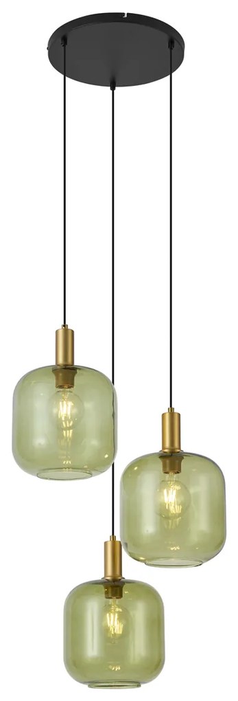 Hotelová elegantná závesná lampa čierna so zlatým a zeleným sklom 3-svetlá - Zuzanna