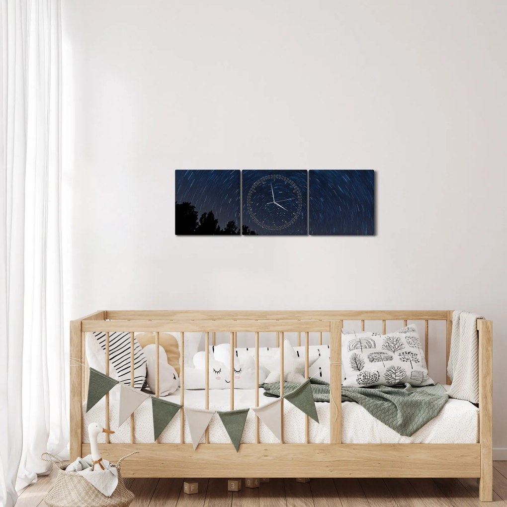 Obraz nočnej oblohy (s hodinami) (90x30 cm)
