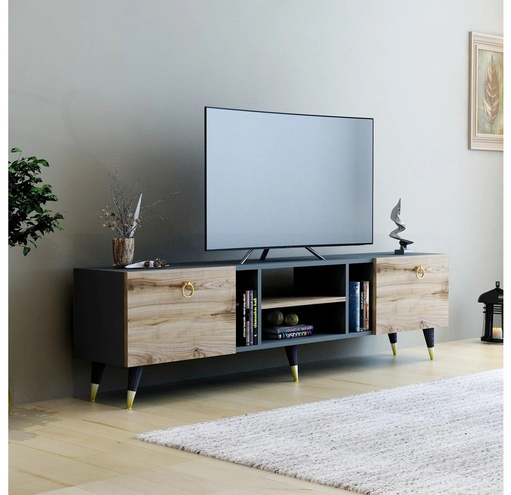 TV stolík/skrinka Kadole 1 (orech + antracit) . Akcia -19%. Vlastná spoľahlivá doprava až k Vám domov. 1095327