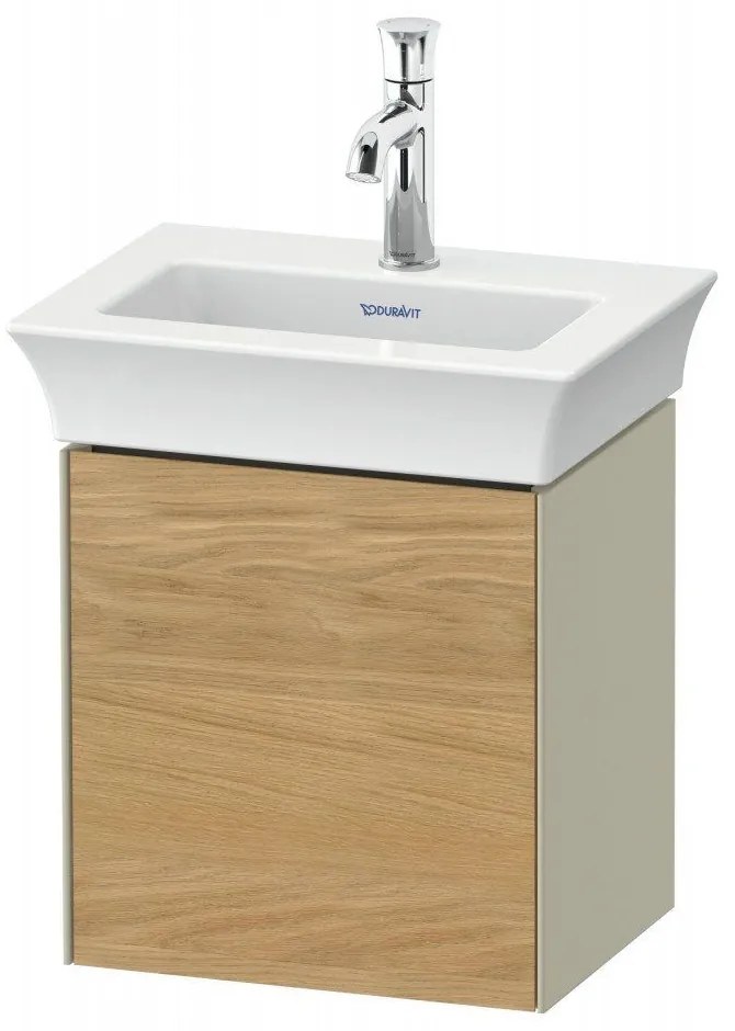 DURAVIT White Tulip závesná skrinka pod umývadielko, 1 dvierka, pánty vpravo, 384 x 298 x 410 mm, dub prírodný masív/taupe vysoký lesk, WT4240RH5H3