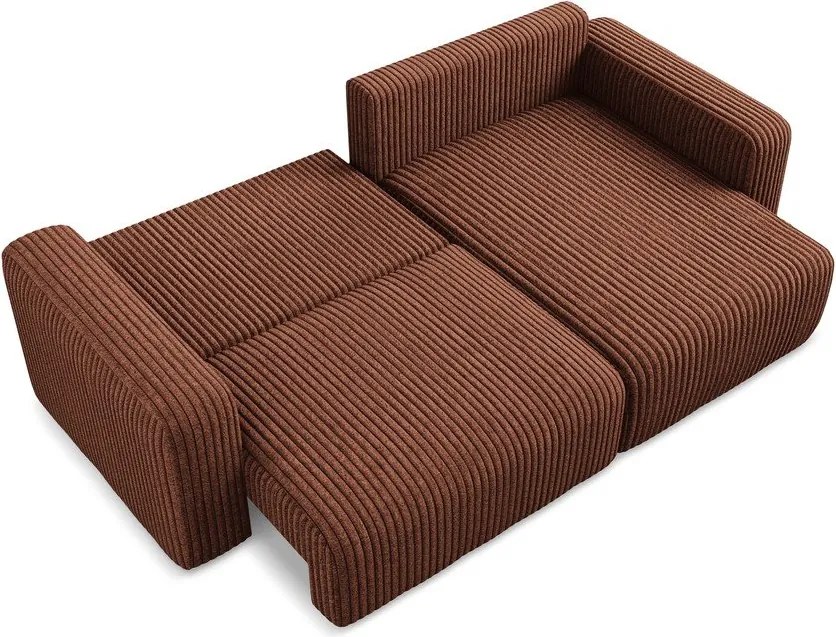 Menčestrová rozkladacia/s úložným priestorom rohová pohovka v terakotovej farbe (pravý roh/s leňoškou) Kona – Makamii