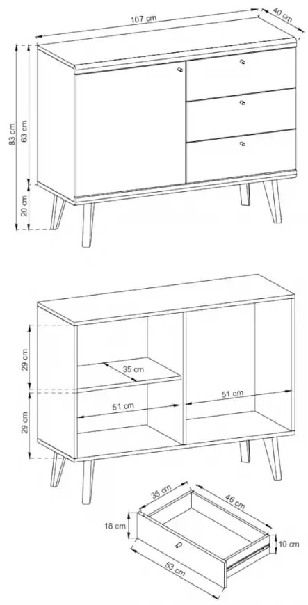 Komoda Primo 107 cm so zásuvkami dub Riviéra/biela