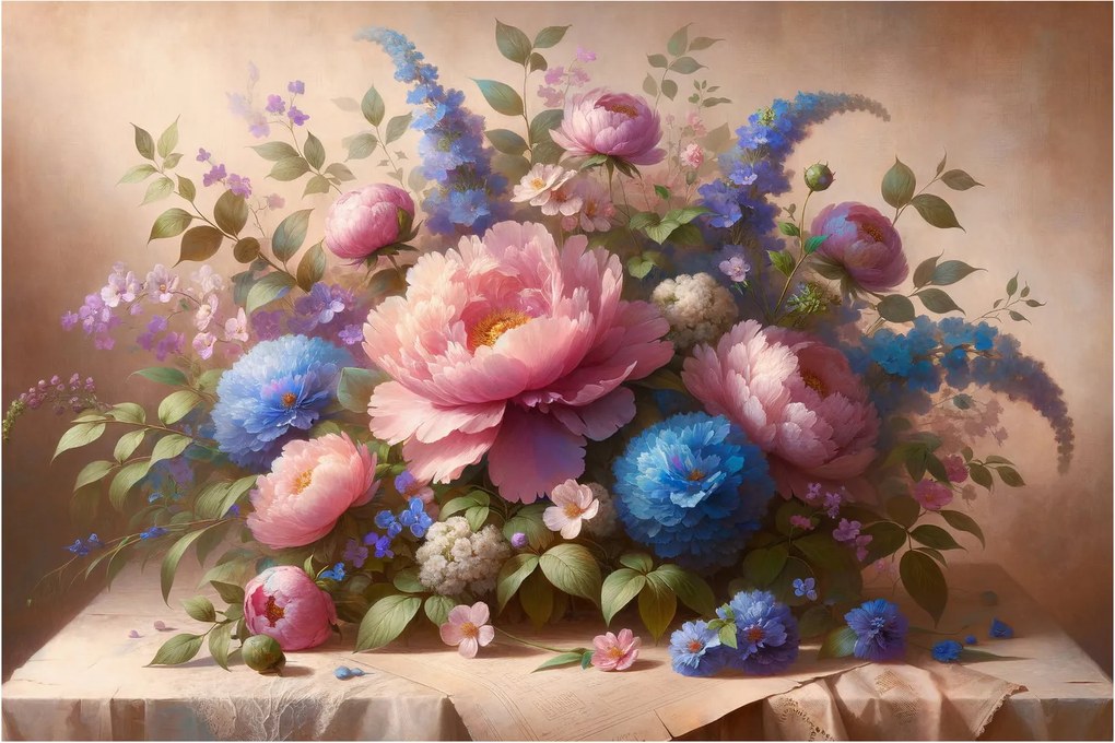 Obraz - Stôl plný kvetov (90x60 cm)