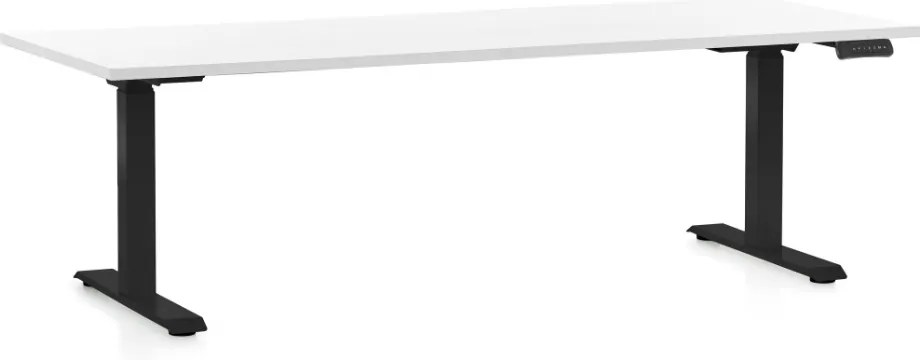 Výškovo nastaviteľný stôl OfficeTech D, 200 x 80 cm, čierna podnož, biela