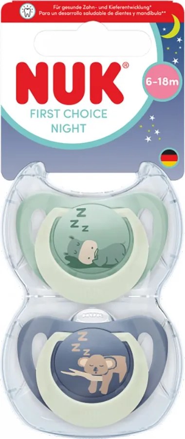 Cumlík NUK First Choice Night 0-6m 2 ks Hippo/Koala