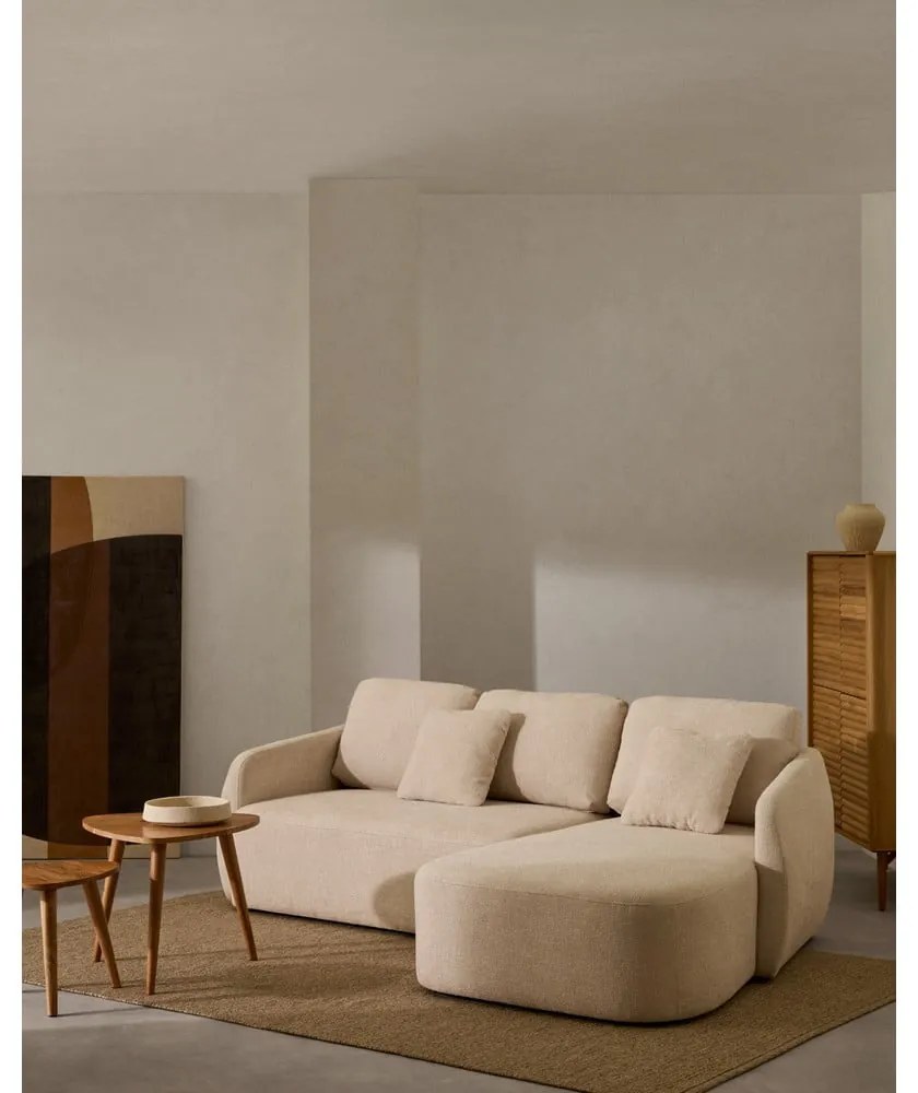 Krémová ženilková rozkladacia rohová pohovka (pravý roh/s leňoškou) Laira – Kave Home